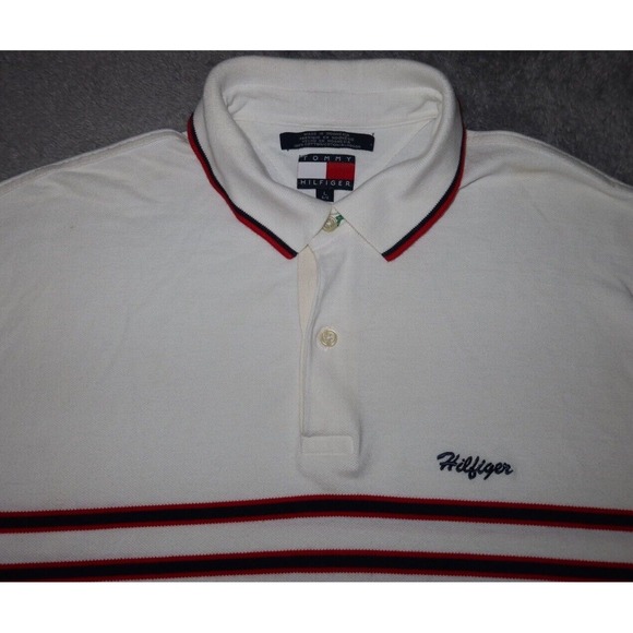 Tommy Hilfiger Other - VTG Y2K Tommy Hilifiger Men's SZ L White Short Sleeve Polo Shirt Striped